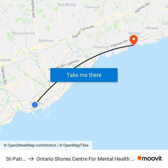 St-Patrick to Ontario Shores Centre For Mental Health Sciences map