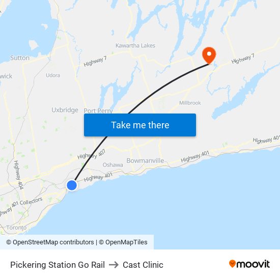 Pickering Station Go Rail to Cast Clinic map