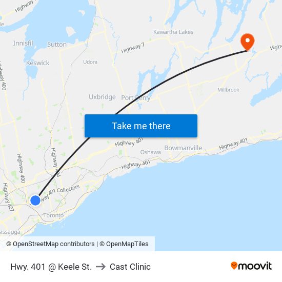 Hwy. 401 @ Keele St. to Cast Clinic map