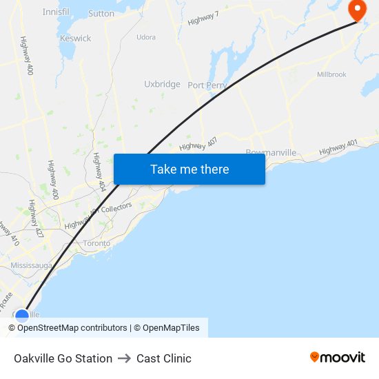 Oakville Go Station to Cast Clinic map