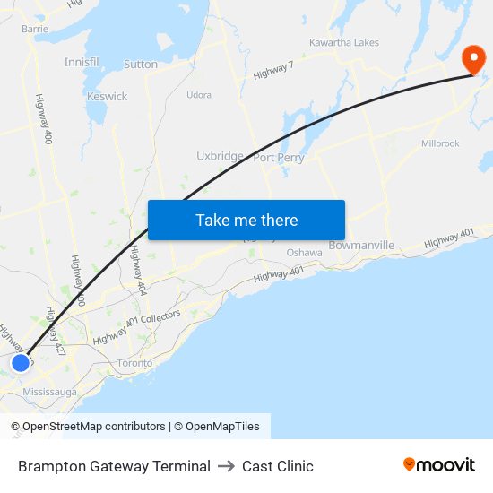 Brampton Gateway Terminal to Cast Clinic map