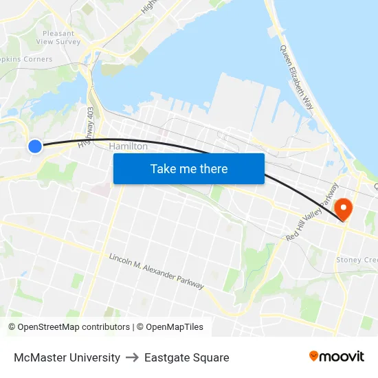 McMaster University, 1280 Main St W to Eastgate Square map