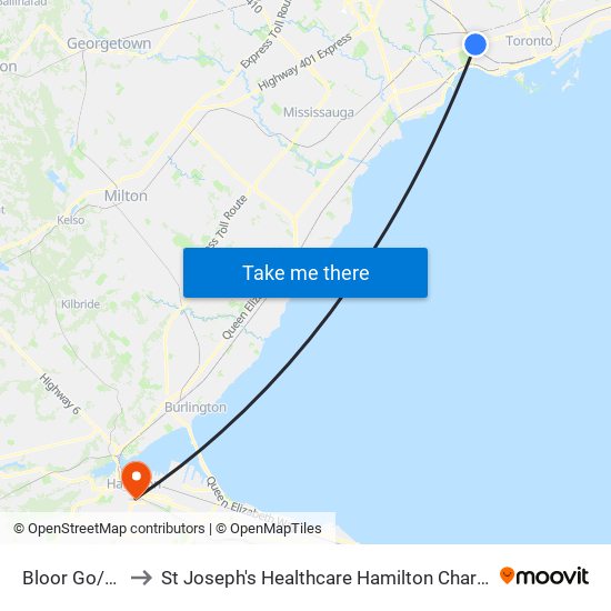 Bloor Go/Up to St Joseph's Healthcare Hamilton Charlton map
