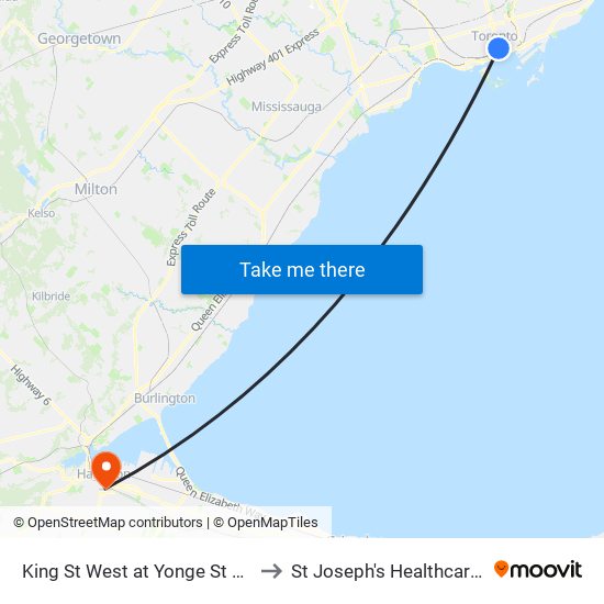 King St West at Yonge St West Side - King Station to St Joseph's Healthcare Hamilton Charlton map