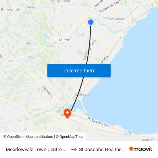 Meadowvale Town Centre Bus Terminal Platform H, I, J to St Joseph's Healthcare Hamilton Charlton map