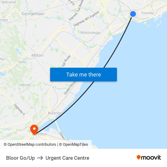 Bloor Go/Up to Urgent Care Centre map