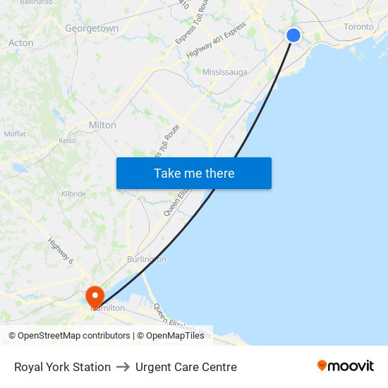 Royal York Station to Urgent Care Centre map