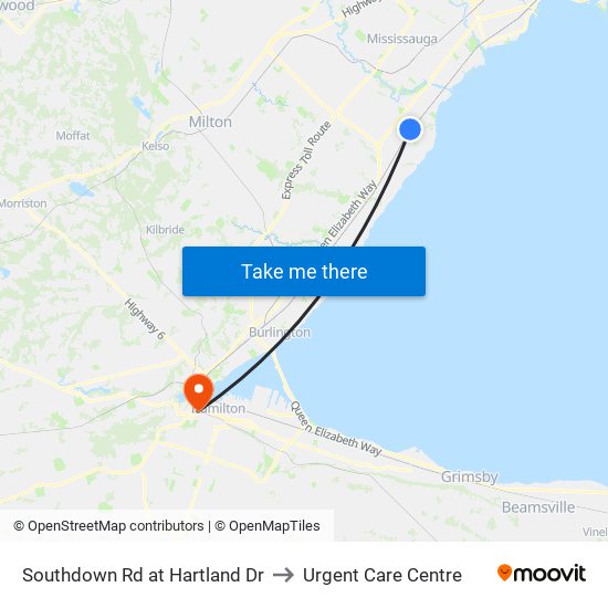 Southdown Rd at Hartland Dr to Urgent Care Centre map