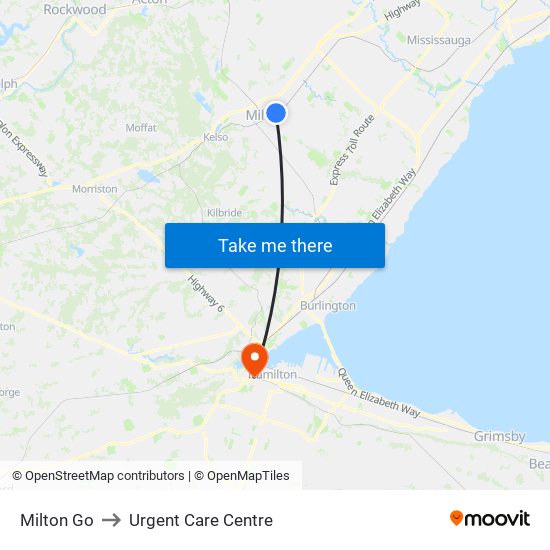 Milton Go to Urgent Care Centre map