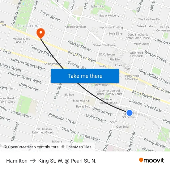 Hamilton to King St. W. @ Pearl St. N. map