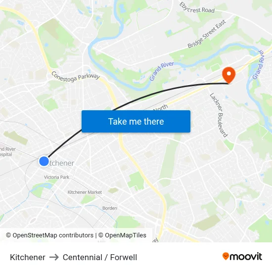 Kitchener to Centennial / Forwell map