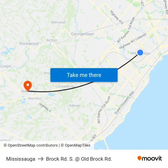 Mississauga to Brock Rd. S. @ Old Brock Rd. map