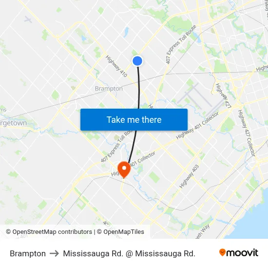 Brampton to Mississauga Rd. @ Mississauga Rd. map