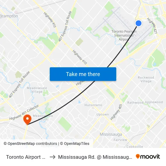 Toronto Airport YYZ to Mississauga Rd. @ Mississauga Rd. map