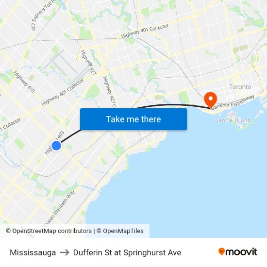 Mississauga to Dufferin St at Springhurst Ave map