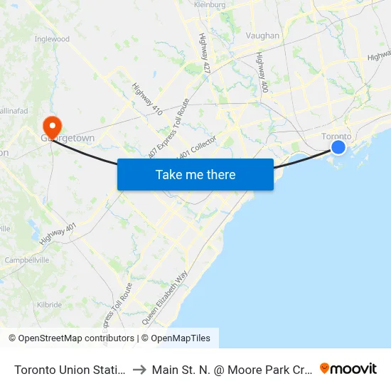 Toronto Union Station to Main St. N. @ Moore Park Cres. map