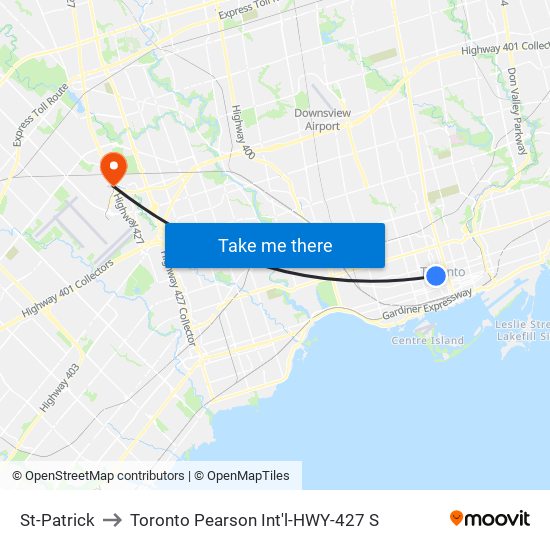 St-Patrick to Toronto Pearson Int'l-HWY-427 S map