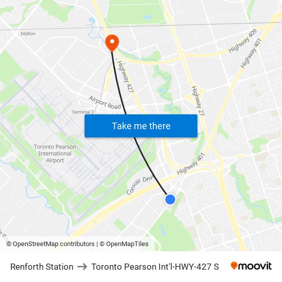 Renforth Station to Toronto Pearson Int'l-HWY-427 S map