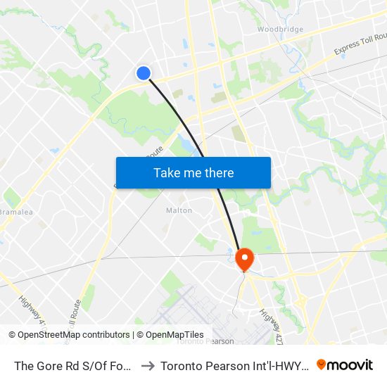 The Gore Rd S/Of Fogal Rd to Toronto Pearson Int'l-HWY-427 S map