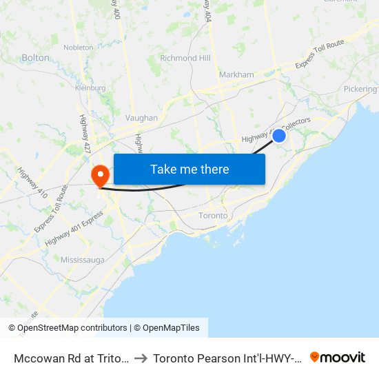Mccowan Rd at Triton Rd to Toronto Pearson Int'l-HWY-427 S map