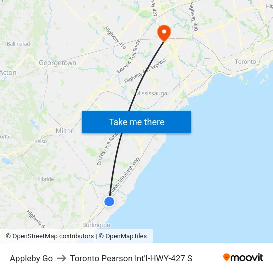 Appleby Go to Toronto Pearson Int'l-HWY-427 S map