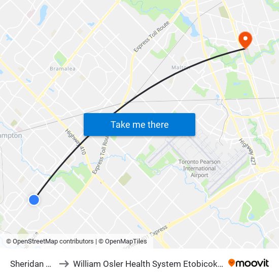 Sheridan College to William Osler Health System Etobicoke General Hospital map