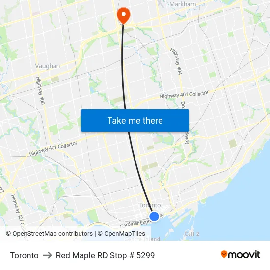 Toronto to Red Maple RD Stop # 5299 map