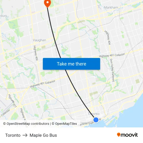 Toronto to Maple Go Bus map