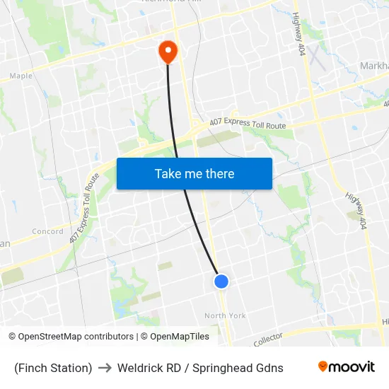 (Finch Station) to Weldrick RD / Springhead Gdns map