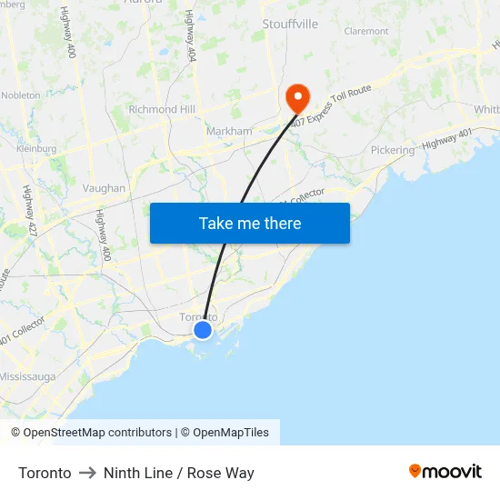 Toronto to Ninth Line / Rose Way map