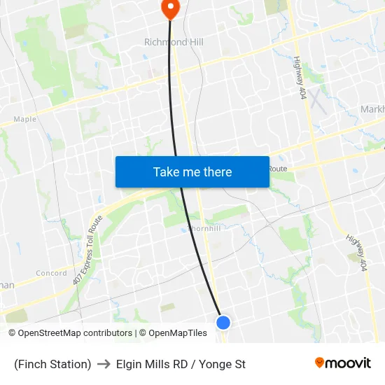 (Finch Station) to Elgin Mills RD / Yonge St map