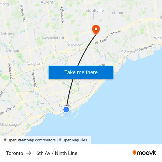 Toronto to 16th Av / Ninth Line map
