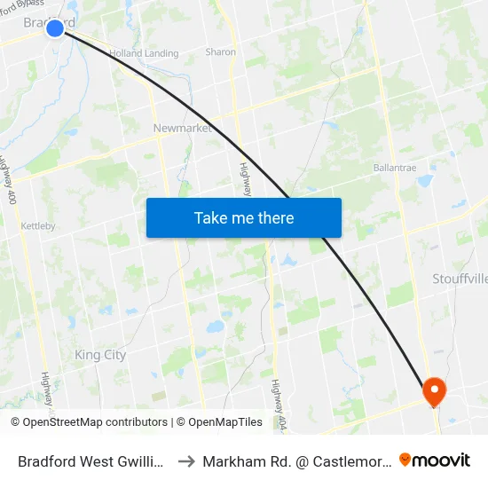 Bradford West Gwillimbury to Markham Rd. @ Castlemore Ave. map