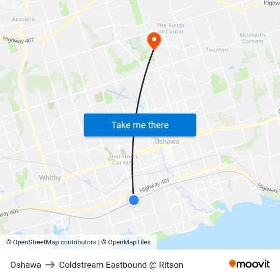 Oshawa to Coldstream Eastbound @ Ritson map