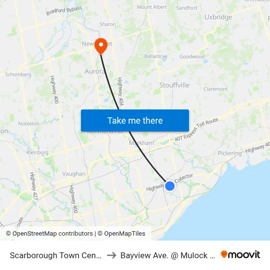 Scarborough Town Centre to Bayview Ave. @ Mulock Dr. map