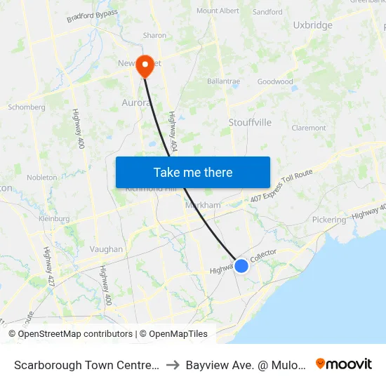 Scarborough Town Centre-West to Bayview Ave. @ Mulock Dr. map