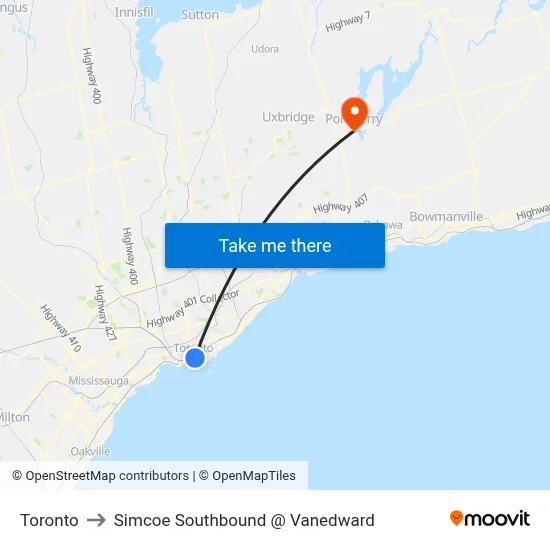 Toronto to Simcoe Southbound @ Vanedward map