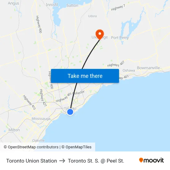 Toronto Union Station to Toronto St. S. @ Peel St. map