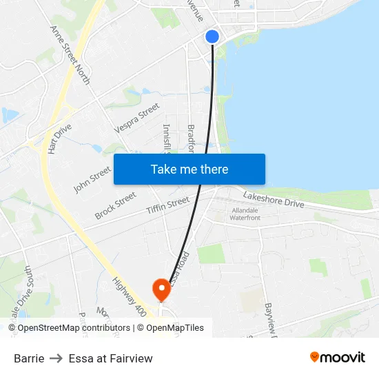 Barrie to Essa at Fairview map