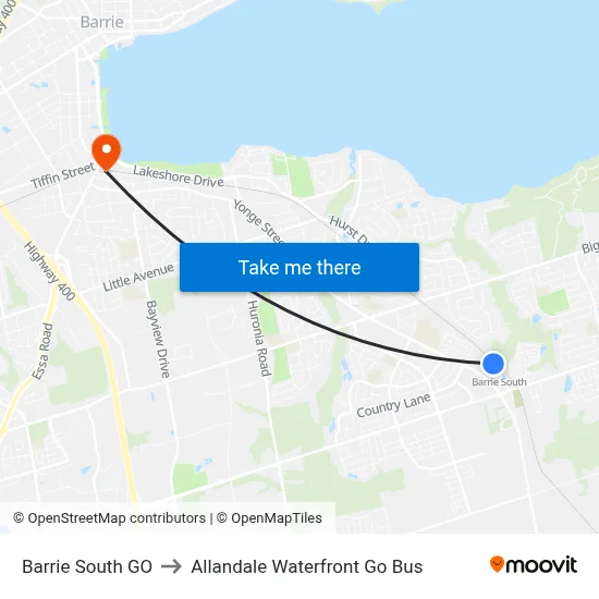 Barrie South GO to Allandale Waterfront Go Bus map