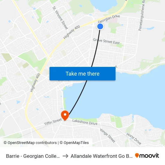 Barrie - Georgian College to Allandale Waterfront Go Bus map