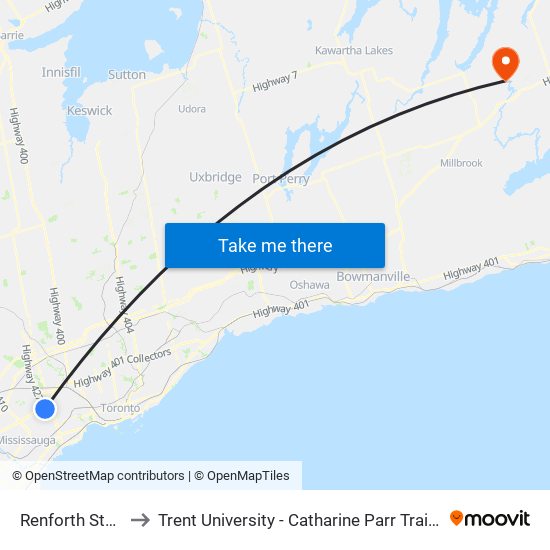 Renforth Station to Trent University - Catharine Parr Traill College map