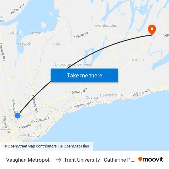 Vaughan Metropolitan Centre to Trent University - Catharine Parr Traill College map