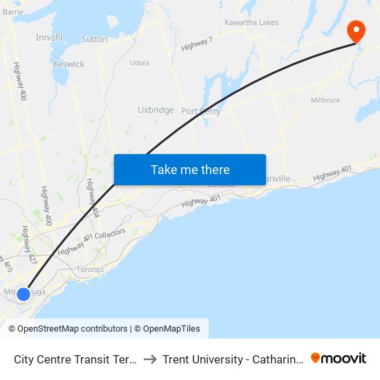 City Centre Transit Terminal Platform K to Trent University - Catharine Parr Traill College map