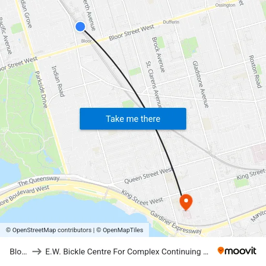 Bloor to E.W. Bickle Centre For Complex Continuing Care map