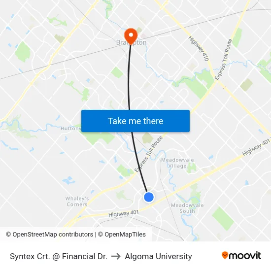 Syntex Crt. @ Financial Dr. to Algoma University map