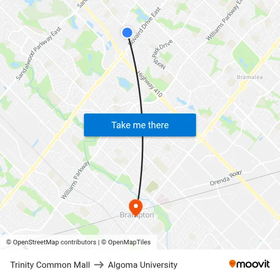 Trinity Common Mall to Algoma University map