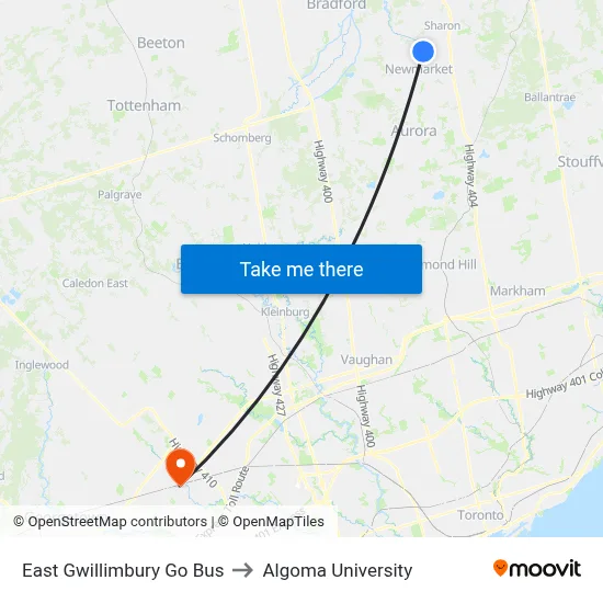 East Gwillimbury Go Bus to Algoma University map