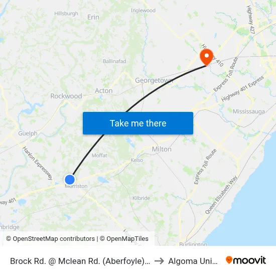 Brock Rd. @ Mclean Rd. (Aberfoyle) Park & Ride to Algoma University map