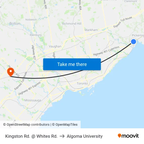 Kingston Rd. @ Whites Rd. to Algoma University map